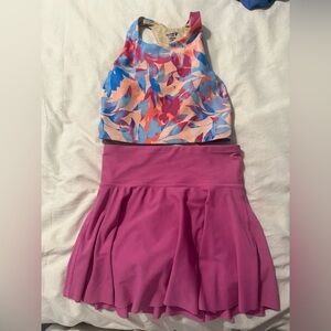 Old Navy Pink Skirt with Multicolor Floral Crop Top